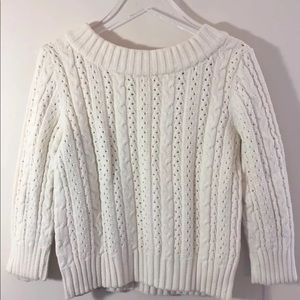 Anne Klein Women Cable Knit Sweater Small Off White 3/4 Length Sleeve